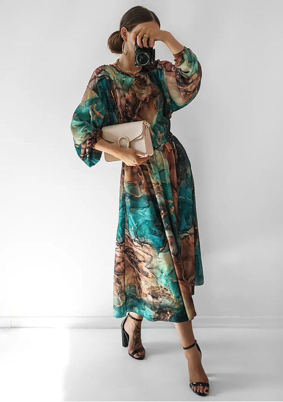 Midi satin dress Green Marble