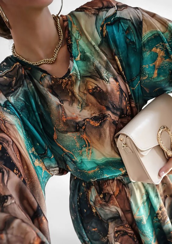 Midi satin dress Green Marble