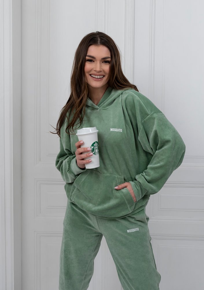 Smoke Mint velvet loose fit hoodie sweatshirt