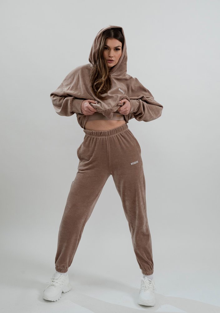 Coffe Beige velvet hoodie sweatshirt