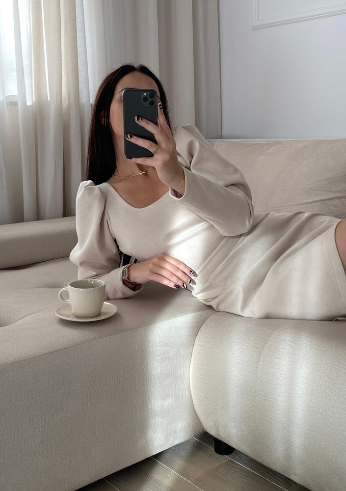 Sana - Beige mini eco suede dress