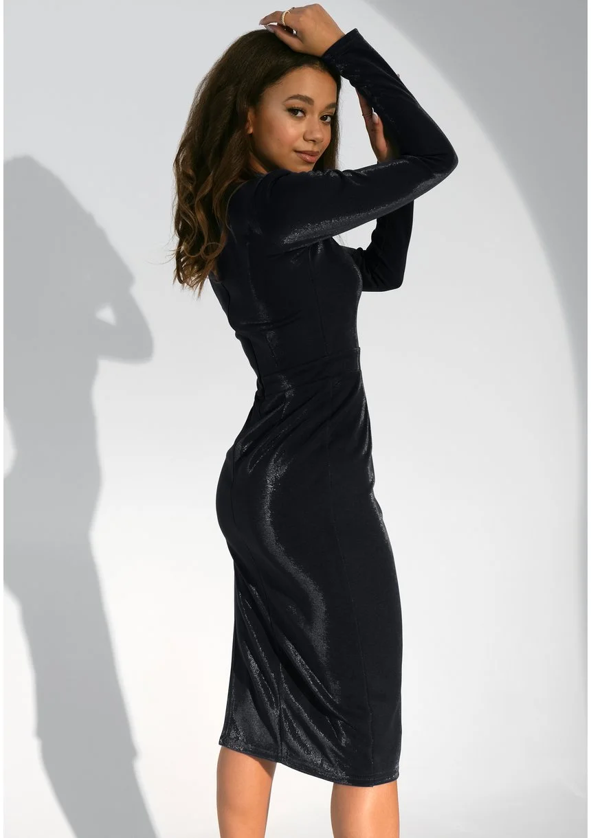 Shira - Shiny black midi dress