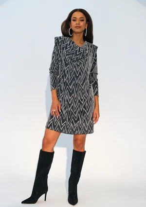 Robyn - Pewter mini dress with shoulder pads