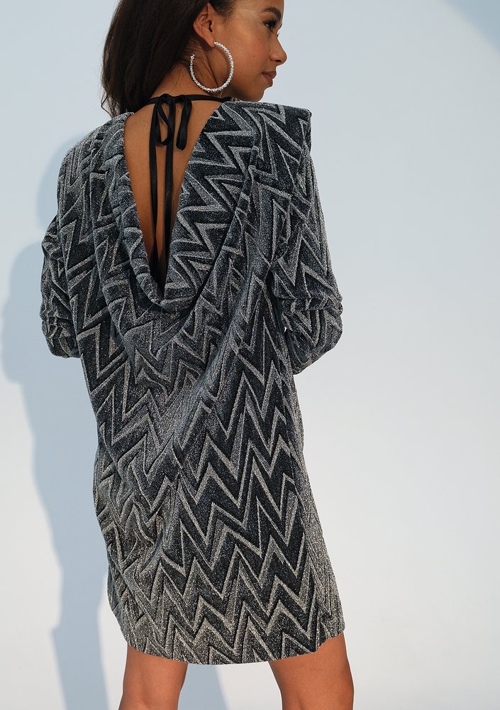 Robyn - Pewter mini dress with shoulder pads