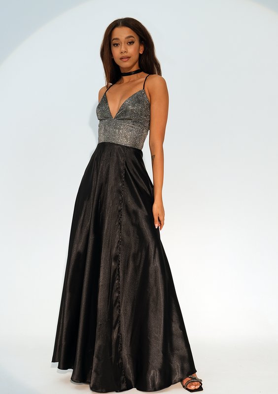 Selena - Sukienka maxi na ramiączkach Srebrna