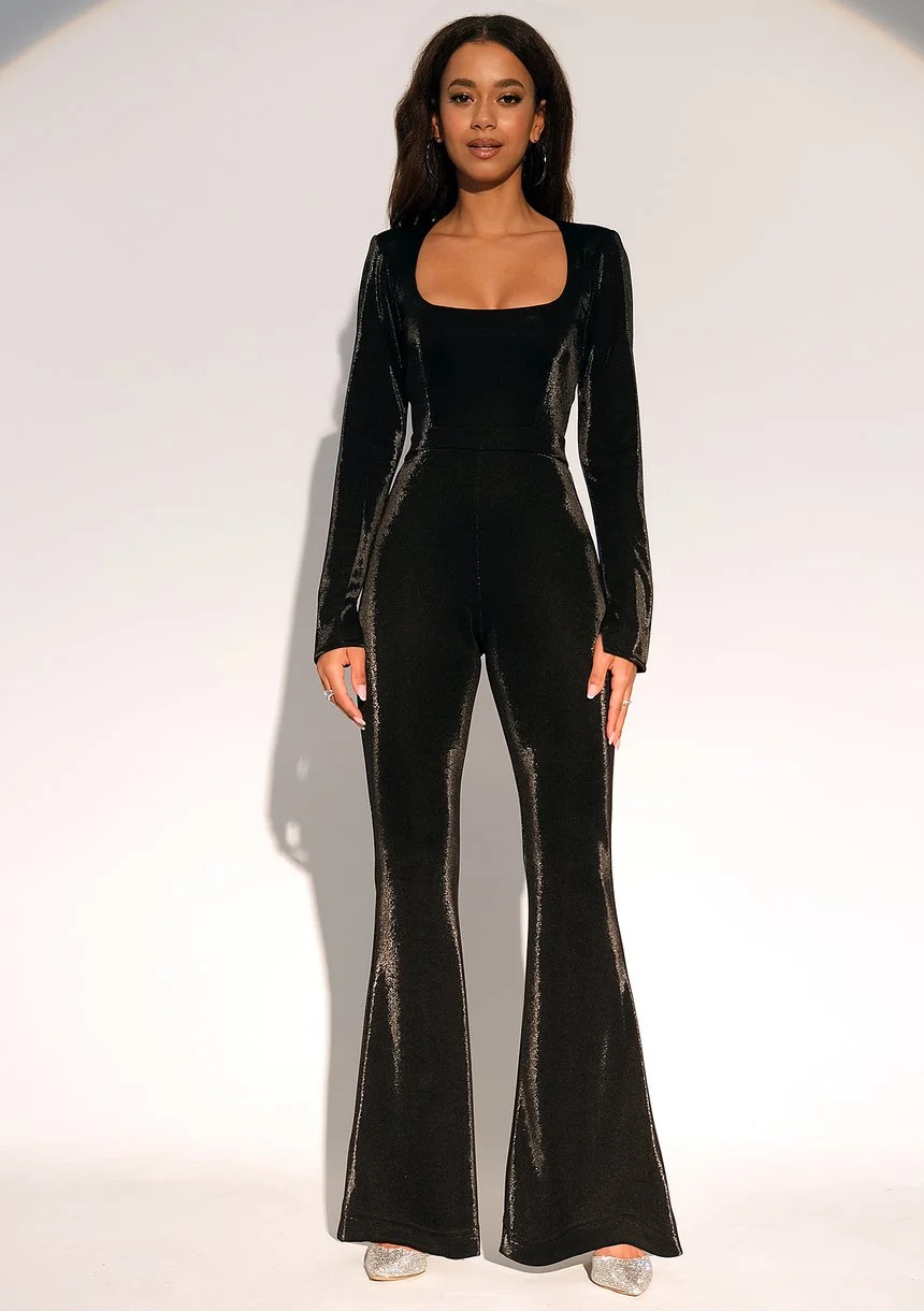 Glam - Shiny black maxi jumpsuit