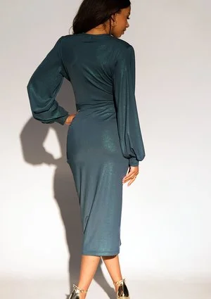 Labelle - Błyszcząca sukienka midi Zielona