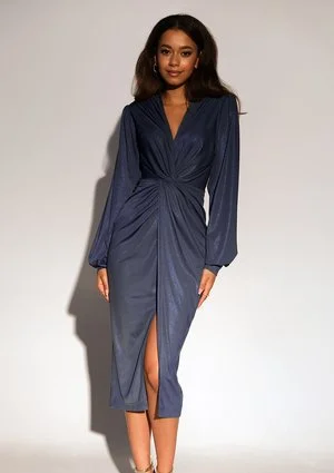 Labelle - Shiny dark blue midi dress