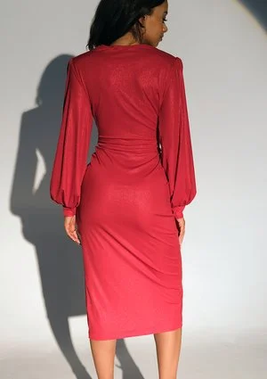 Labelle - Błyszcząca sukienka midi Czerwona