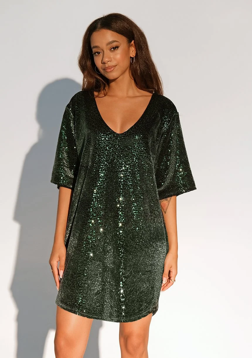 Uma - Loose green sequinned mini dress