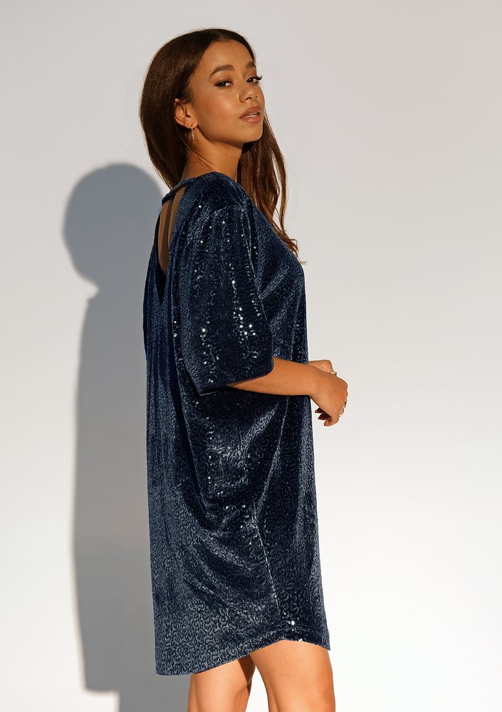 Uma - Loose blue sequinned mini dress
