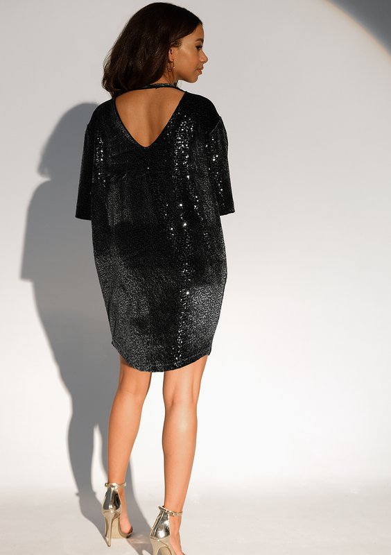 Uma - Loose black sequinned mini dress