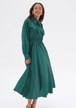 Laura - Satynowa sukienka z wiązaniem Zielona