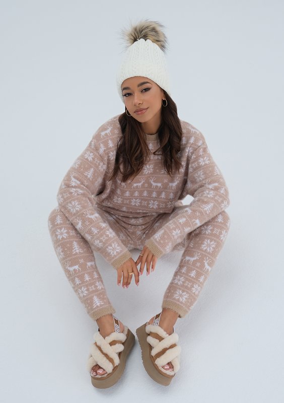 Snowee - Bluza swetrowa w zimowy wzór Beżowa