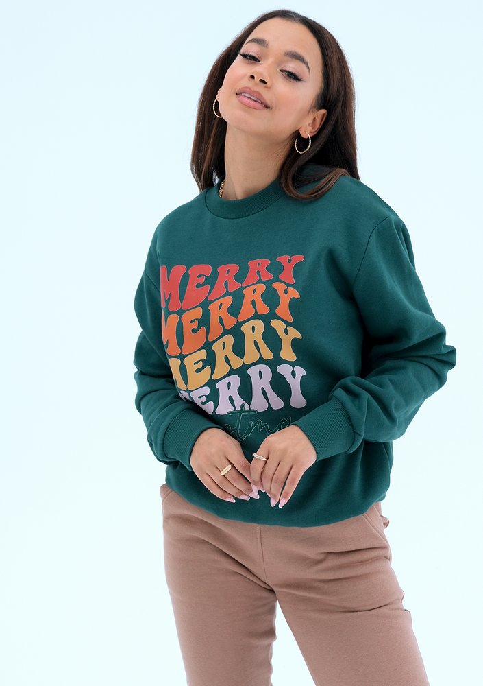Jolly - Bluza świąteczna ,,Merry..." Deep Green