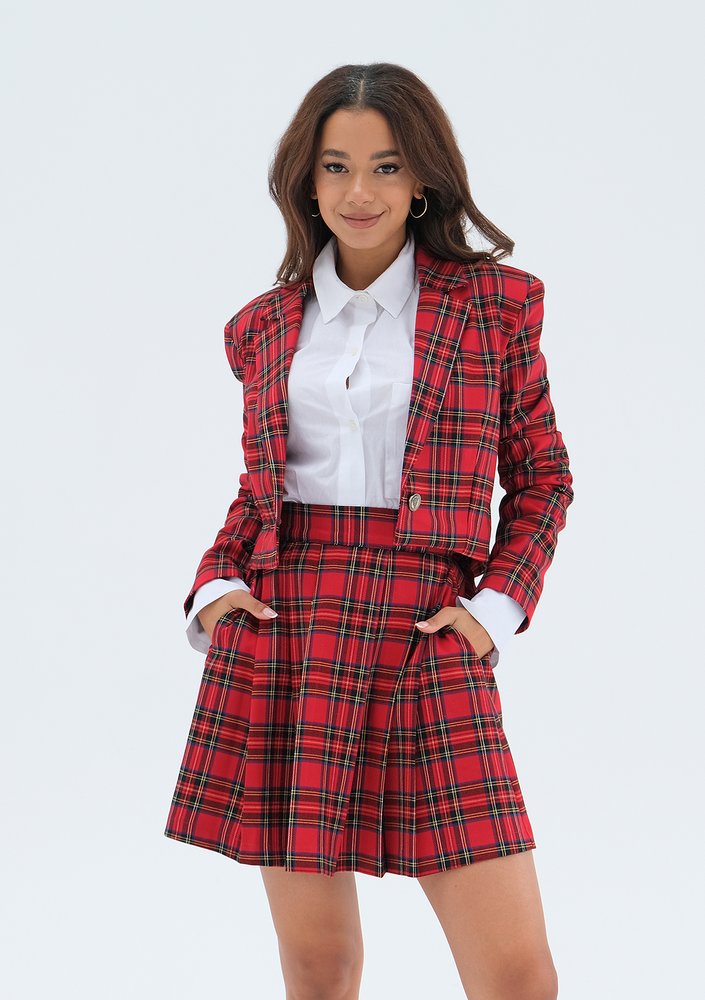 Rachel - Red checked mini blazer