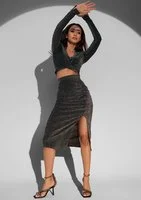 Lyse - Shiny silver midi skirt
