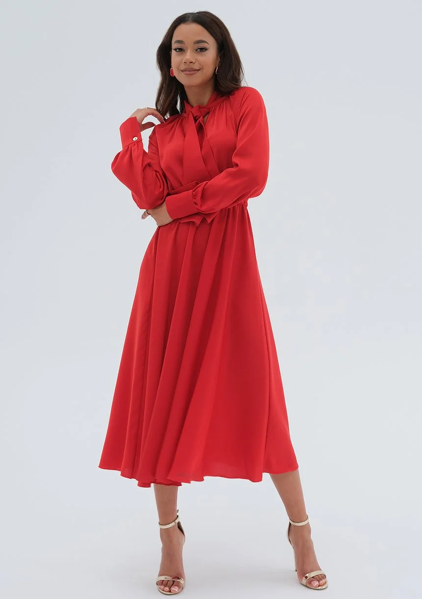 Laura - Satin red midi dress