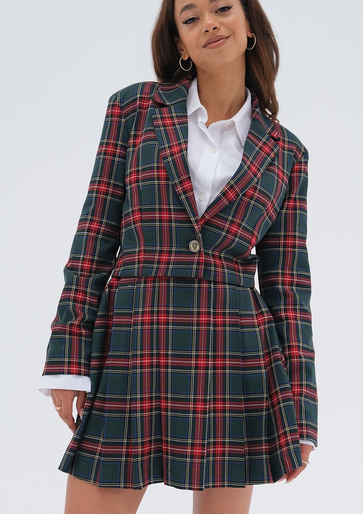 Rachel - Green checked mini blazer