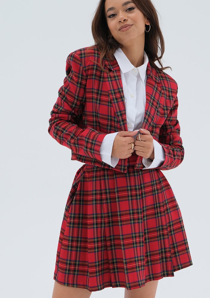 Rachel - Red checked mini blazer