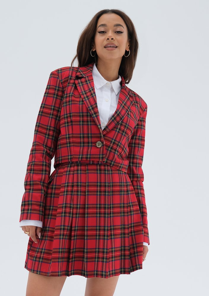 Rachel - Red checked mini blazer