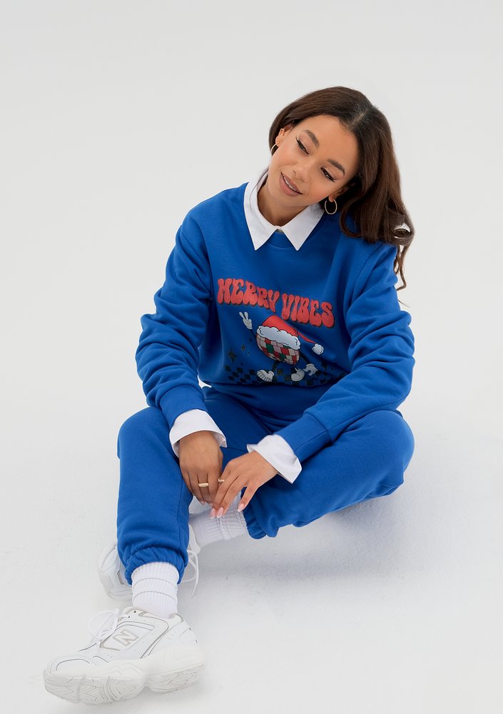 Jolly - Christmas cobalt blue sweatshirt "Merry..."