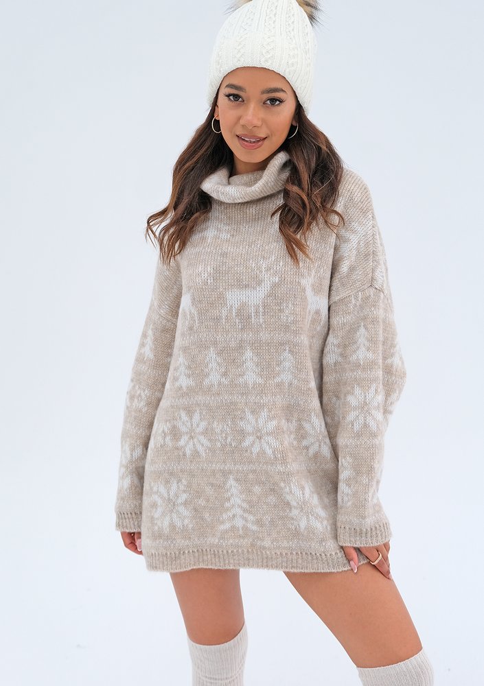 Freez - Beige oversized turtleneck sweater