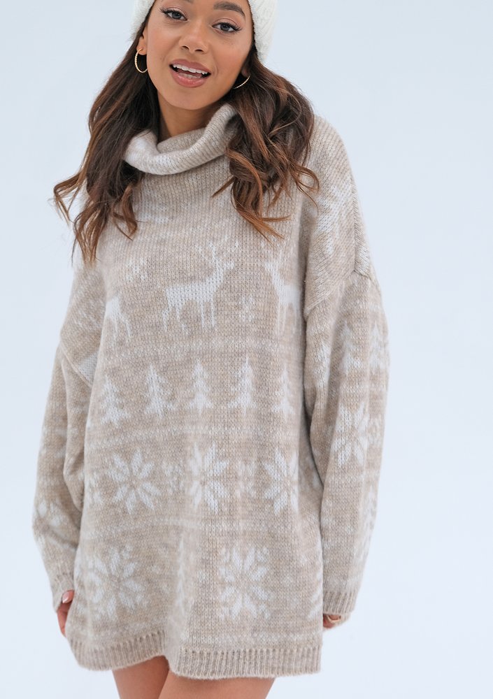 Freez - Beige oversized turtleneck sweater