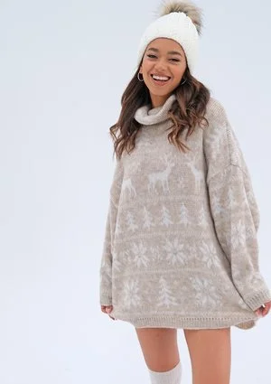 Freez - Beige oversized turtleneck sweater