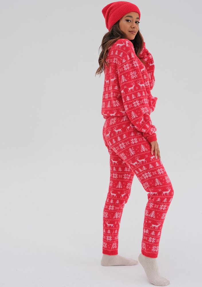 Snowee - Bluza swetrowa w zimowy wzór Czerwona