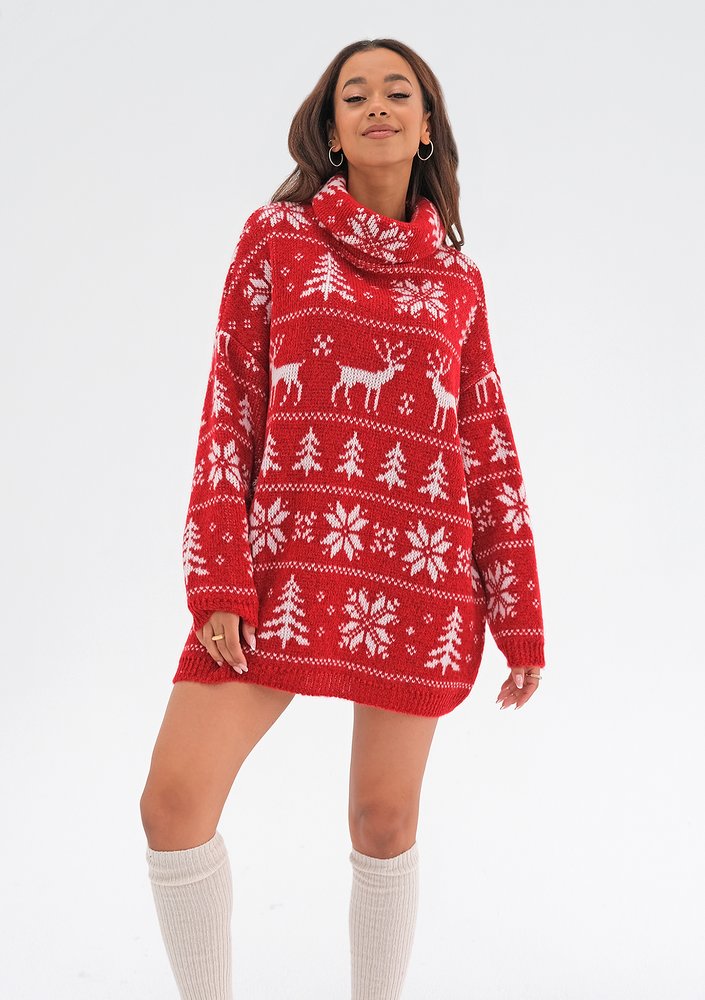 Freez - Red oversized turtleneck sweater