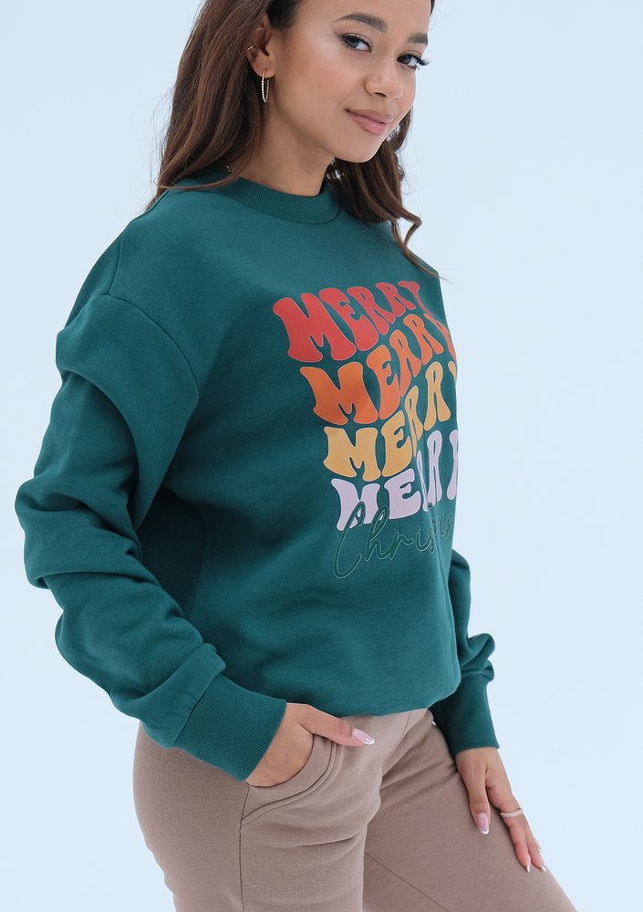 Jolly - Bluza świąteczna ,,Merry..." Deep Green