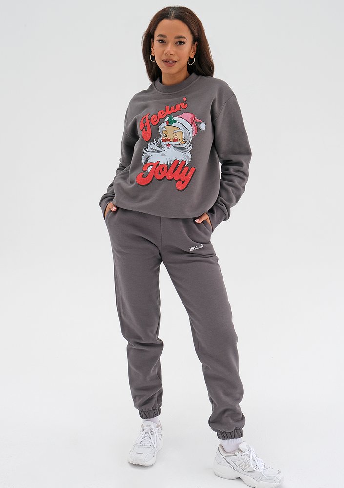 Jolly - Christmas dark stone grey sweatshirt "Feelin'..."