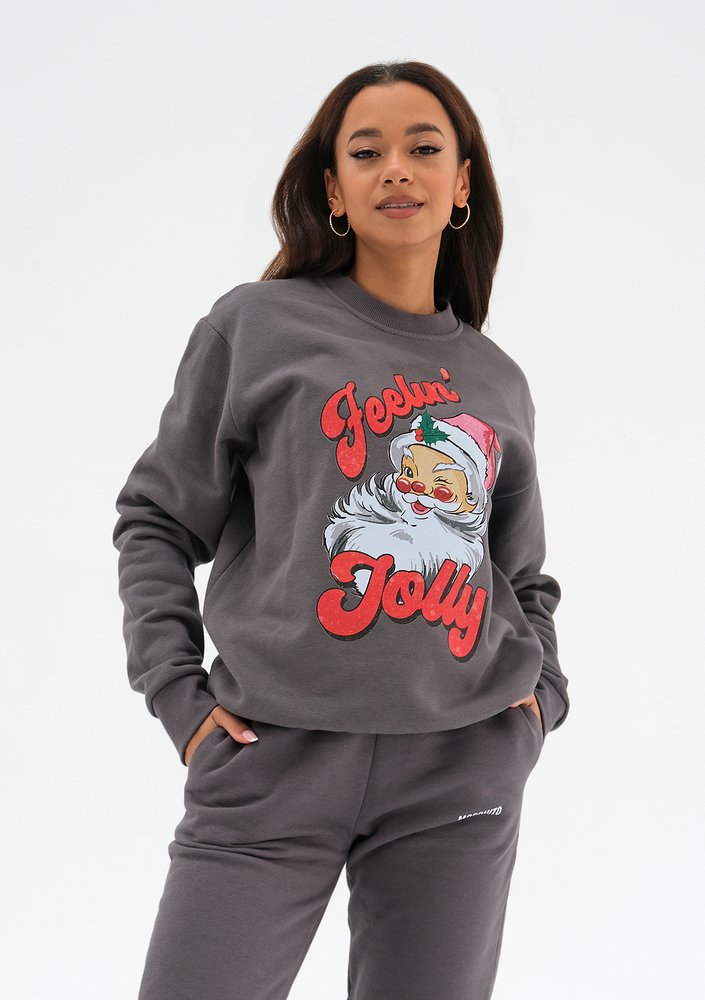 Jolly - Christmas dark stone grey sweatshirt "Feelin'..."