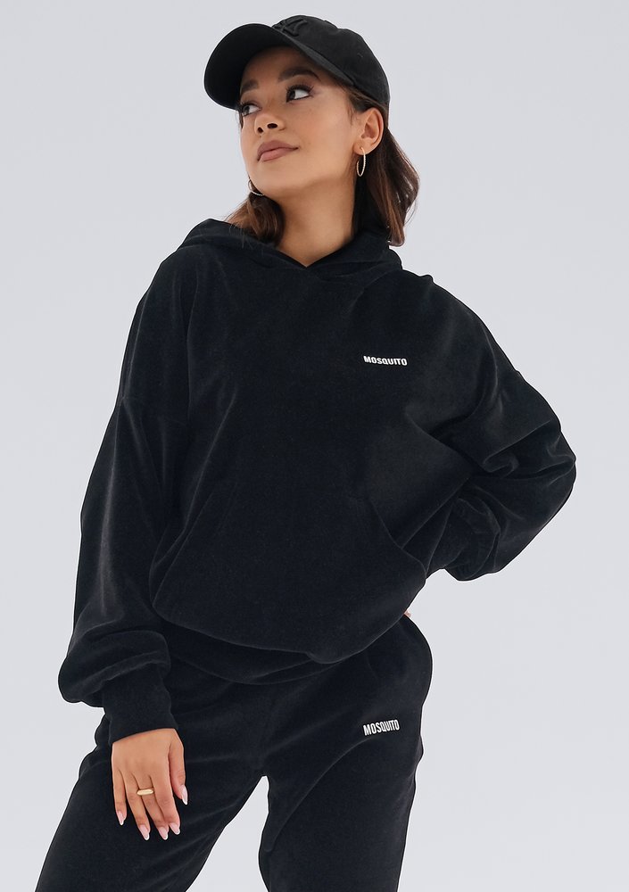 Pure - Bluza welurowa z kapturem Black