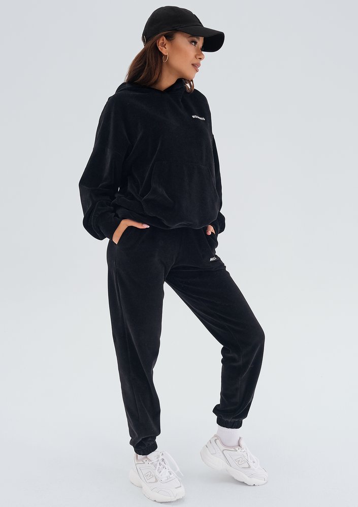 Pure - Bluza welurowa z kapturem Black