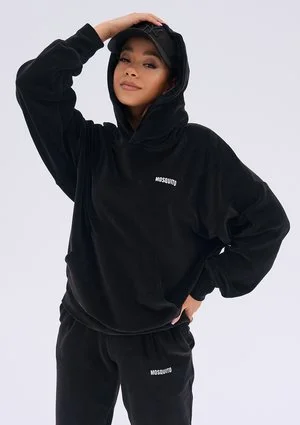 Pure - Bluza welurowa z kapturem Black