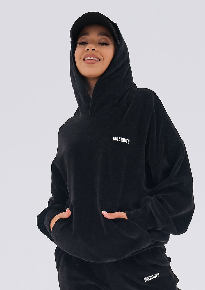 Pure - Bluza welurowa z kapturem Black