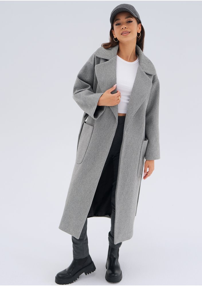 Sage - Grey pinstripe winter coat