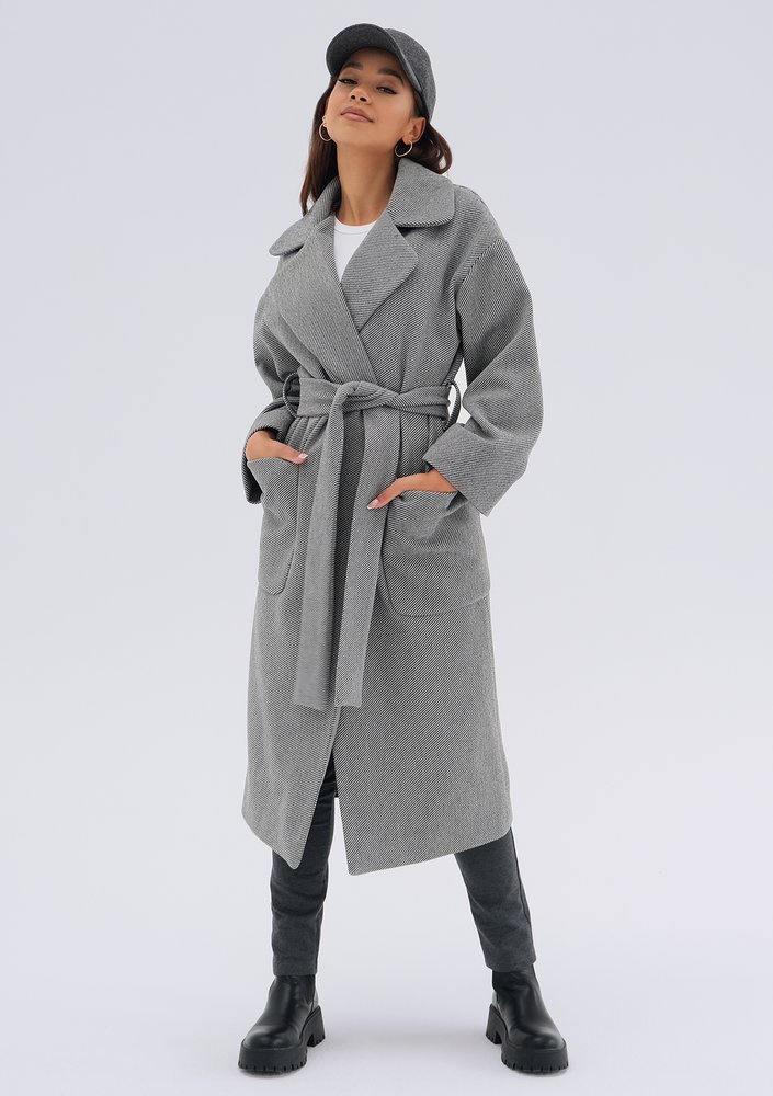 Sage - Grey pinstripe winter coat