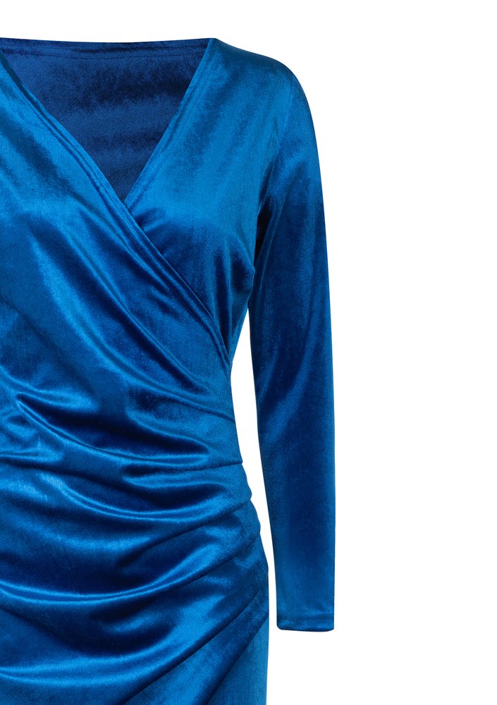 Elena - fitted blue velvet dress