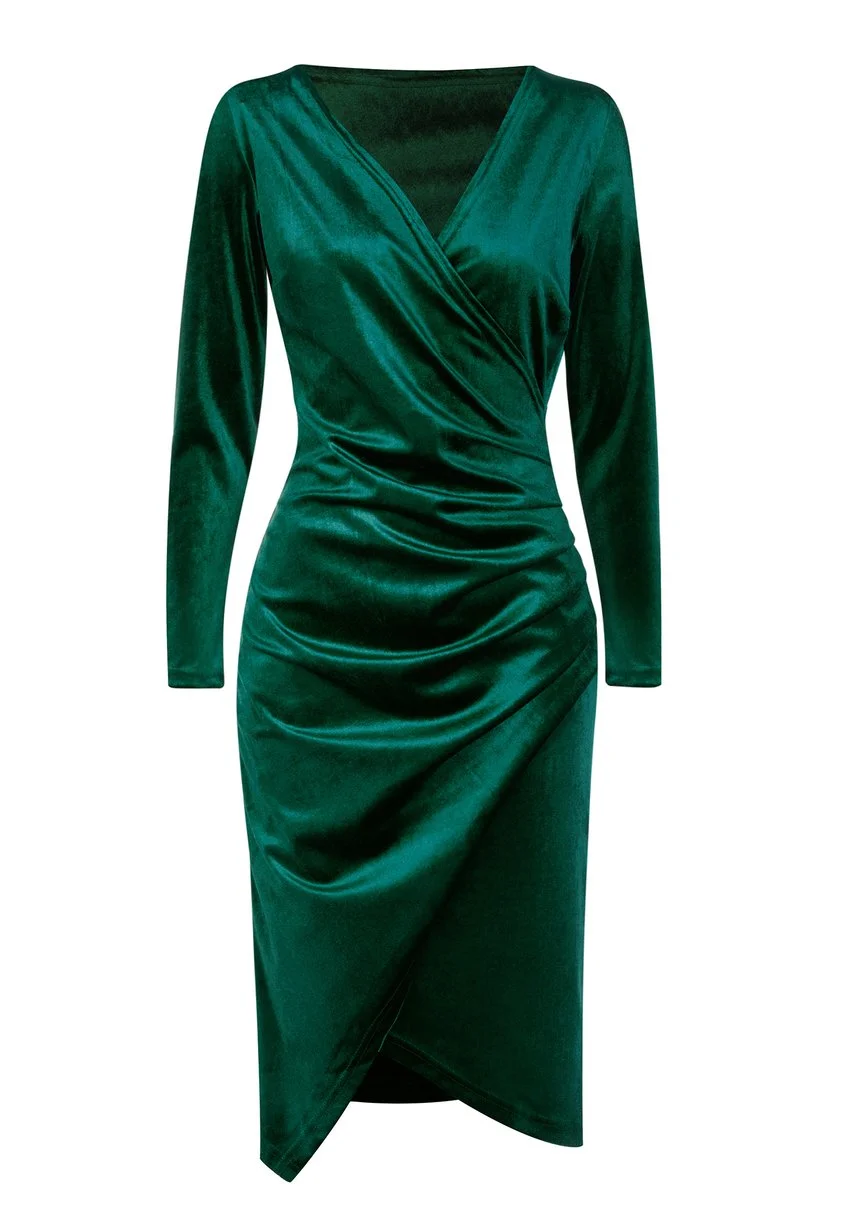 Elena - fitted green velvet dress