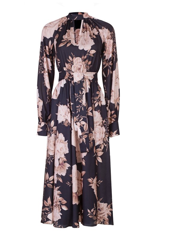 Florence - Black floral midi dress