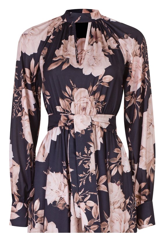 Florence - Black floral midi dress