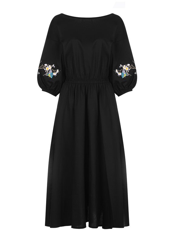 Mabel - Embroidered black midi dress