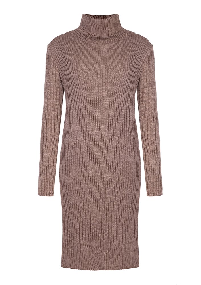 Midi latte knitted turtleneck dress