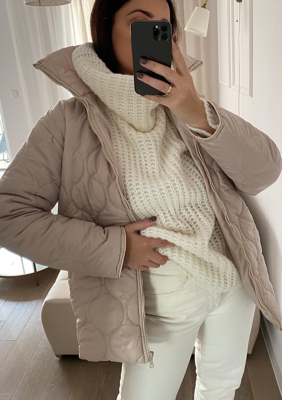 Rena - Długa kurtka pikowana Beżowa