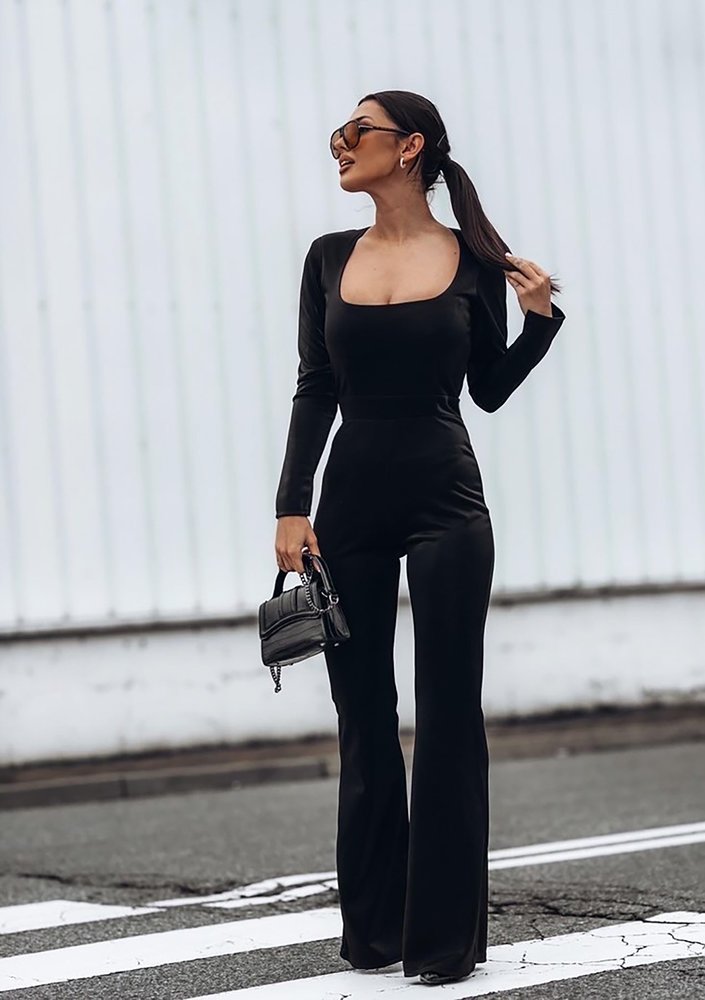 Glam - Shiny black maxi jumpsuit