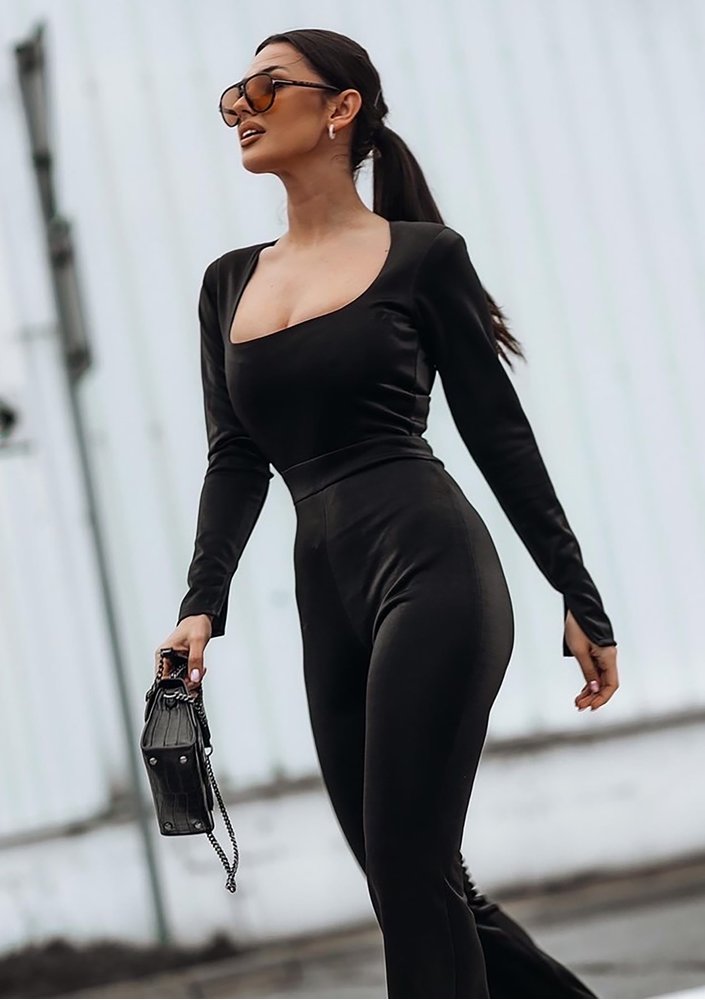 Glam - Shiny black maxi jumpsuit