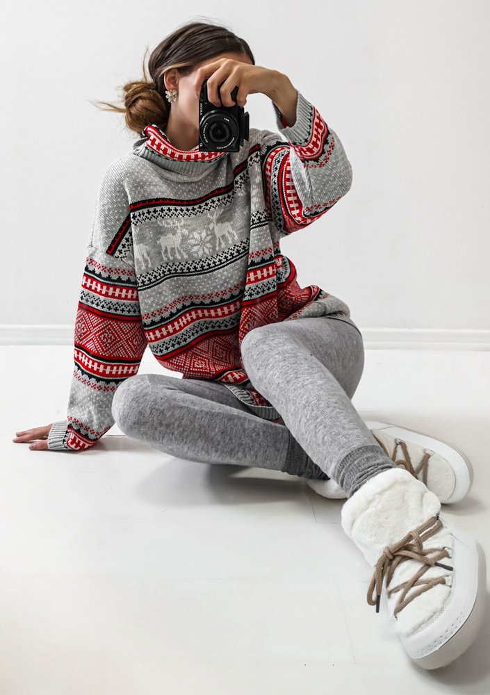 Vinter - Loose turtleneck winter printed sweater